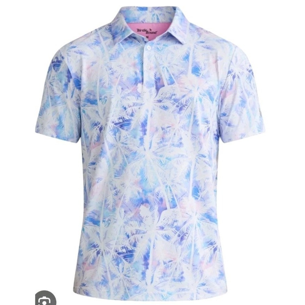 NEW Birdie Bound Shirt Men‎ L Blue Tropical Performance Golf Polo Stretch